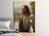 Jesus Christ Portrait Art, Christian Religious Painting, Spiritual Home Decor, Divine Savior Landscape Print, Faith Inspiration