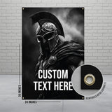 Spartan Warrior Poster, Customizable Text Banner, Dark Helmet Print, Unique Wall Art, Gladiator Decor, Epic Battle Scene, 36x24 Inches