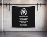 Embrace Challenges | Custom Gym Tapestry | Home Gym Flag Decor | Large Quote Wall Art | Motivational Inspirational | Banner | Lion