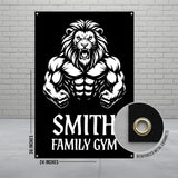 Personalized Family Gym Lion Banner, Custom Family Gym Wall Decor, Home Gym Decoration, Fitness Room Sign, Workout Motivation Poster