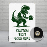 Dinosaur Weightlifting Banner, Gym Decor Wall Art, Fitness Poster, T-Rex Workout Sign, Custom Text Available, Home Gym Decoration