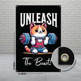 Unleash The Beast Gym Poster, Motivational Cat Fitness Wall Art, Workout Decor, Weightlifting Cat Banner, Home Gym Accessories