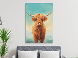 Highland Cow Art Print, Scottish Cattle Painting, Farmhouse Wall Decor, Rustic Animal Canvas, Shaggy Cow Portrait, Modern Farm Art, Wildlife