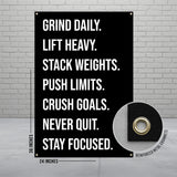 Grind Daily Poster, Lift Heavy Wall Art, Stack Weights Gym Decor, Push Limits Inspirational Sign, Crush Goals Motivational Banner