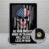 He Who Sweats More In Training Will Bleed Less In War Poster, American Skull Training Motivation Wall Art, Military Decor