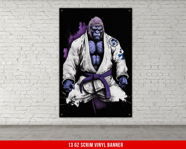 Jiu Jitsu Vinyl Banner, Martial Arts Gym Decor, Grappling Art Poster, Jiu Jitsu Gorilla, Training Room Decor, Martial Arts Banner