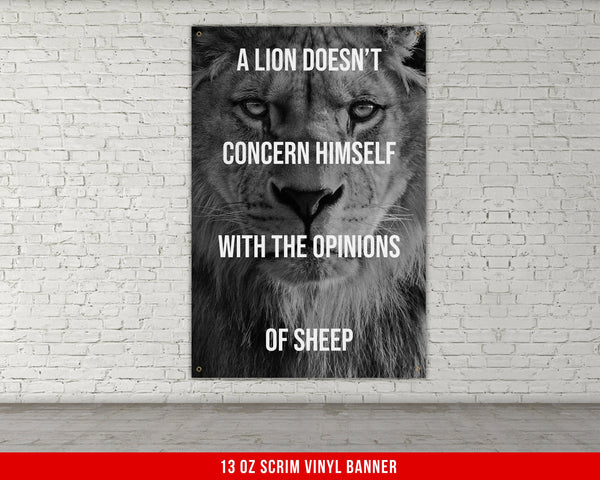 Lion Doesn't Concern Himself With The Opinions of Sheep Banner - Home Gym Decor - Large Motivational Quote Wall Art - Inspirational Print