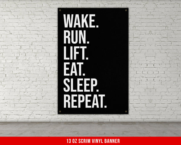 Wake Run Lift Banner - Home Gym Decor - Large Quotes Wall Art - Weightlifting - Sports Inspiration