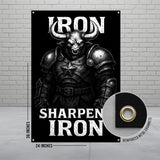 Iron Sharpens Iron Poster, Viking Warrior Wall Art, Motivational Gym Decor, Gothic Aesthetic, Inspirational Banner, Man Cave Decor