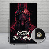 Spartan Warrior Helmet Poster, Custom Text Banner, Red and Black Wall Decor, Ancient Greek Warrior Art, Unique Home Decoration