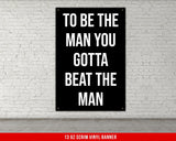 The image is a comparison of tapestry sizes, with a silhouette of a man standing next to the tapestry sizes.