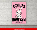 Pink banner with "Sophie's Home Gym" and bunny graphic.