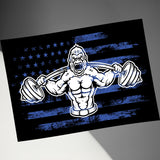 Gym Gorilla Flag, Fitness Motivation Art, Workout Decor, Blue and Black Wall Hanging, Exercise Enthusiast Gift, Home Gym Banner