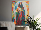 Jesus Christ Wall Art, Colorful Geometric Stained Glass Design, Modern Christian Decor, Abstract Religious Canvas Print, Spiritual Home