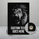 Roaring Lion Banner, Wall Art Decor, Animal Print Poster, Large Canvas, Wildlife Artwork, Monochrome Lion, Custom Text Banner