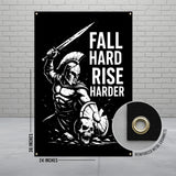 Fall Hard Rise Harder Poster, Motivational Spartan Warrior Wall Art, Inspirational Decor for Home Gym, Fitness Room