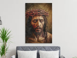Jesus Christ Portrait, Crown of Thorns Art, Religious Wall Art, Christian Home Decor, Spiritual Painting, Vintage Christ Image, Sacred Heart