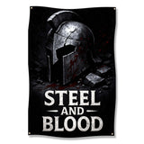 Ancient Spartan Helmet Wall Art, Gladiator Warrior Mask Print, Steel and Blood Poster, Historical Combat Decor, Man Cave Art