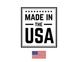 a bold, black and white logo that reads &quot;MADE IN THE USA&quot;, with an American flag displayed below it.