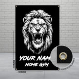 Roaring lion wall art, motivational gym decor, lion poster for home gym, fierce lion artwork, inspirational gym banner