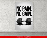 a poster with a barbell on a brick wall