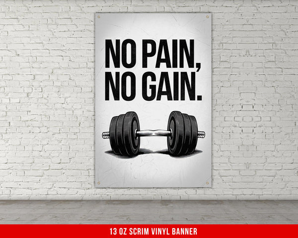 a poster with a barbell on a brick wall