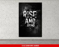 a white brick wall with a black and white poster on it