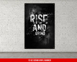 a white brick wall with a black and white poster on it