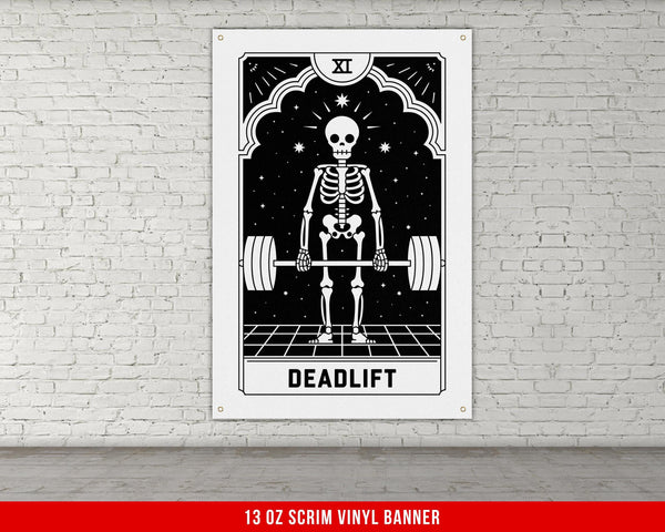 a poster of a skeleton doing a deadlift