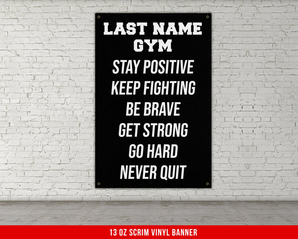 Custom Name Gym Rules Banner - Home Gym Decor - Large Quote Wall Art - Weightlifting - Personalize