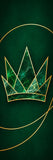 a green marble crown with gold accents, set against a dark green background with a gold outline.