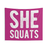 She Squats Wall Tapestry - Gym Decor - Large Motivational Fitness - Weightlifting Art