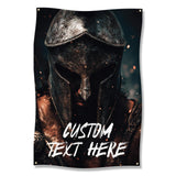 Medieval Warrior Wall Art, Spartan Helmet Decor, Gym Motivation Poster, Rustic Fitness Room Decoration, Custom Text Print