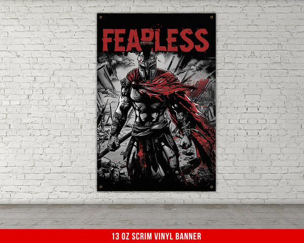 a poster of a man with a cape on a brick wall