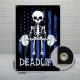 Deadlift Skeleton Banner, Workout Gym Decor, Fitness Motivational Poster, CrossFit Wall Art, Weightlifting Flag, Home Gym Sign