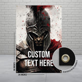 Spartan Warrior Poster, Custom Text Wall Art, Personalized Gladiator Decor, Unique Warrior Gift, Epic Helmet Print, 24x36 Inches, Metal
