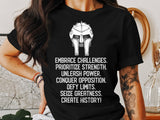 Motivational Graphic Tee, Embrace Challenges Shirt, Prioritize Strength Top, Unleash Power T-Shirt, Conquer Opposition Tee