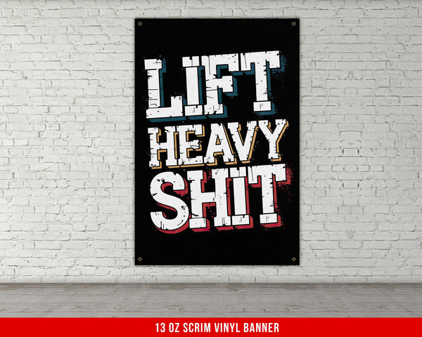 a picture of a brick wall with the words lift heavy shit on it