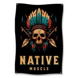 Native Muscle Poster, Motivational Wall Art for Gym, Home Fitness Decor, Native American Design, Skull and Feathers, Workout Inspiration