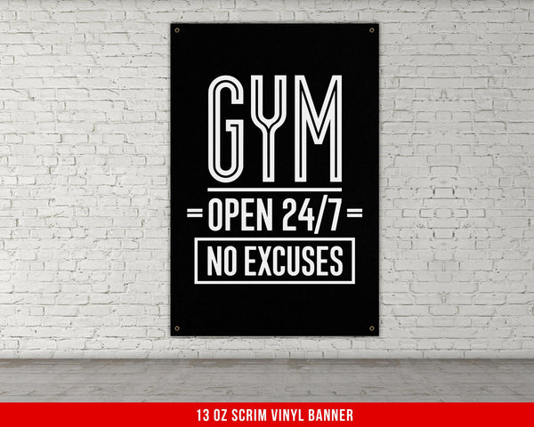 Gym Open 24/7 Vinyl Banner, No Excuses Gym Vinyl Sign, Motivational Gym Wall Art, Fitness Gym Decor, Home Gym Banner, Dorm Room Gym Sign