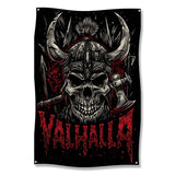 Viking Skull Wall Art, Valhalla Nordic Warrior Decor, Norse Mythology Tapestry, Medieval Skull Poster, Gothic Wall Hanging