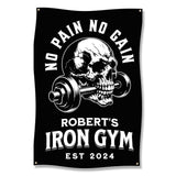 Skull Gym Motivational Wall Art, No Pain No Gain Poster, Fitness Room Decor, Workout Inspiration Banner, Gym Lover Gift