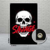 Skull Savage Banner, Gothic Wall Art, Skull Print, Halloween Decor, Spooky Artwork, Dorm Room Poster, Skeleton Design, Creepy Decoration