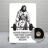 Jesus Lifting Banner, Funny Gym Poster, Workout Room Decor, Inspirational Fitness Art, Religious Humor Sign, 24x36 Inches