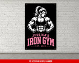 Jessica's Iron Gym est. 2026 banner with muscular woman illustration.