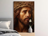 Jesus Christ Crown of Thorns Portrait Painting, Religious Christian Spiritual Wall Art, Sacred Faith Decor Canvas Print, Biblical Art