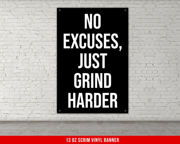Home Gym Decor Gym Motivational Banner No Excuses Just Grind Harder Inspirational Quote Fitness Motivation Wall Art