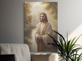 Jesus Christ Art Print, Peaceful River Scene, Christian Wall Decor, Spiritual Home Gift, Religious Canvas, Divine Illustration, Holy Image