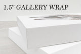 a close-up view of a white gallery wrap, which is a type of canvas used for displaying artwork.