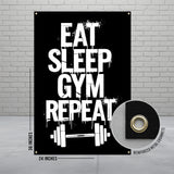 Eat Sleep Gym Repeat Banner, Fitness Wall Decor, Gym Motivation Sign, Workout Poster, Exercise Room Art, Home Gym Banner